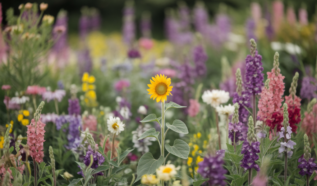 jardin-fleuri-tournesol-premierplan