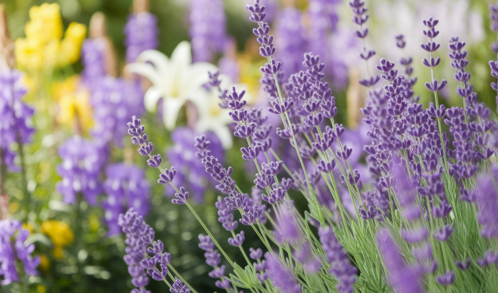 jardin-lavande-lys-lupins