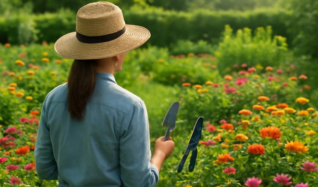 personne-jardin-plantes-fleuries-outils