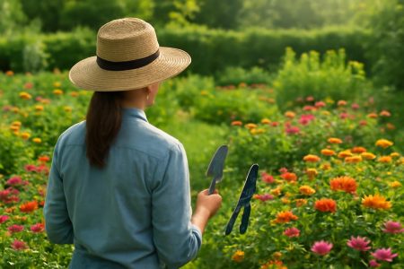 personne-jardin-plantes-fleuries-outils