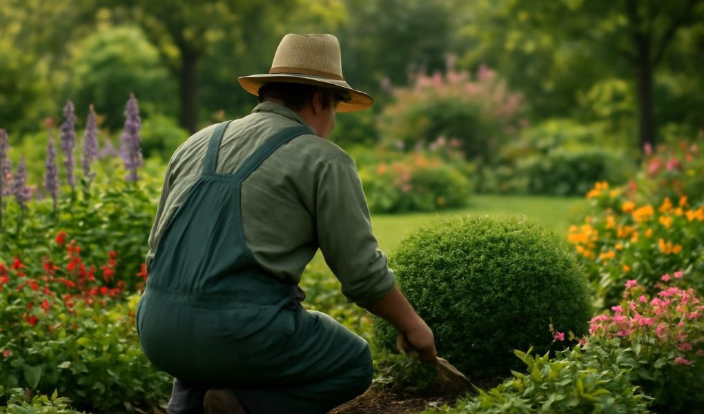 jardinier-dos-jardin-verdoyant-fleurs