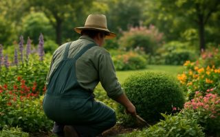 jardinier-dos-jardin-verdoyant-fleurs