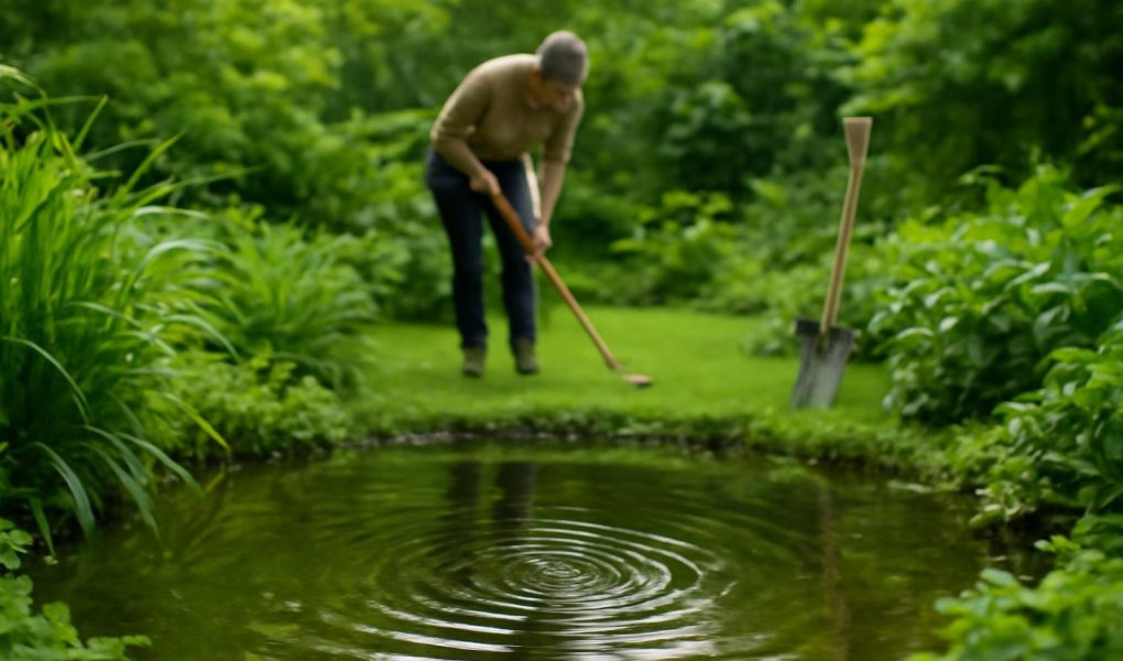 jardin-verdoyant-mare-silhouette-outils