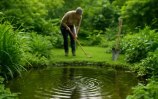 jardin-verdoyant-mare-silhouette-outils