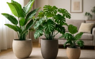 salon-elegant-plantes-artificielles-canape-moderne