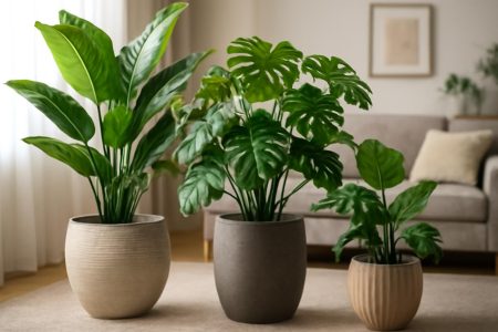 salon-elegant-plantes-artificielles-canape-moderne