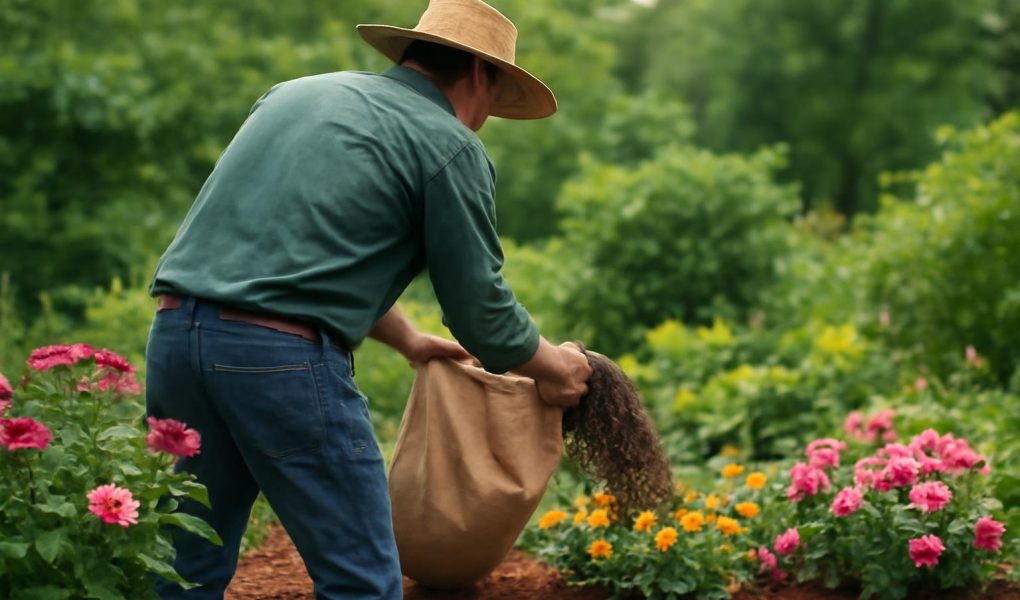 jardinier-paillis-plantes-fleuries-couleurs-vives