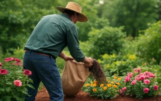 jardinier-paillis-plantes-fleuries-couleurs-vives