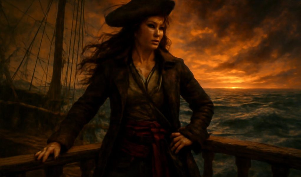femme-pirate-navire-mer-agitee
