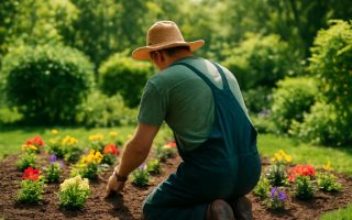 jardinier-plantant-fleurs-jardin-luxuriant