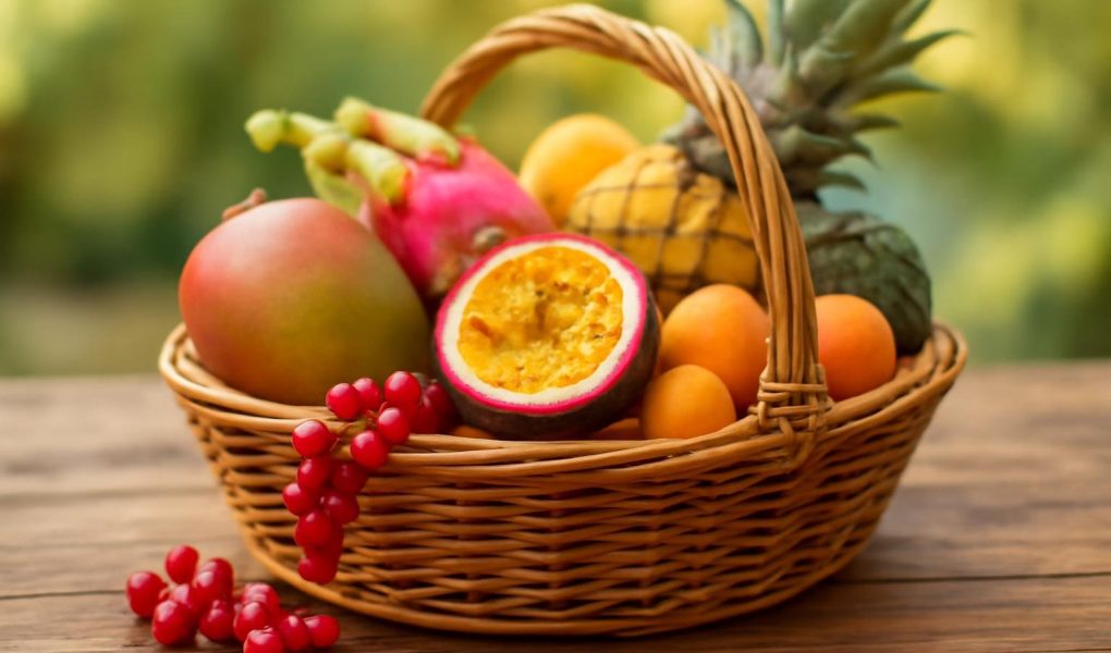 panier-fruits-exotiques-table-bois