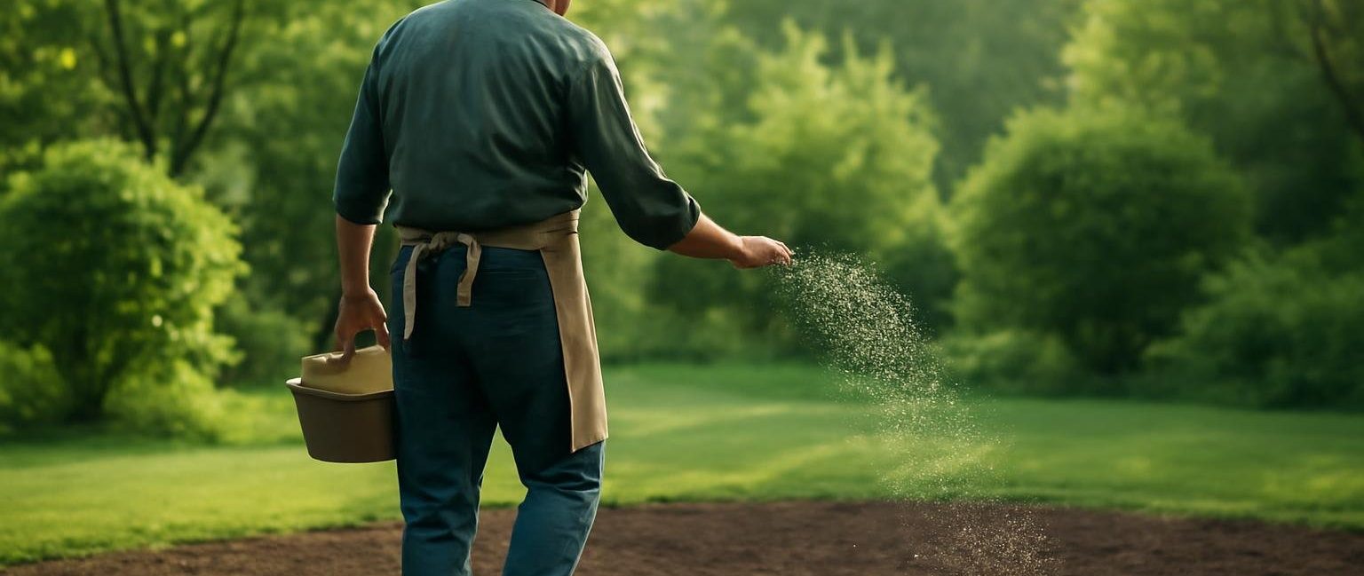 jardinier-semant-gazon-arbres-arrier-plan