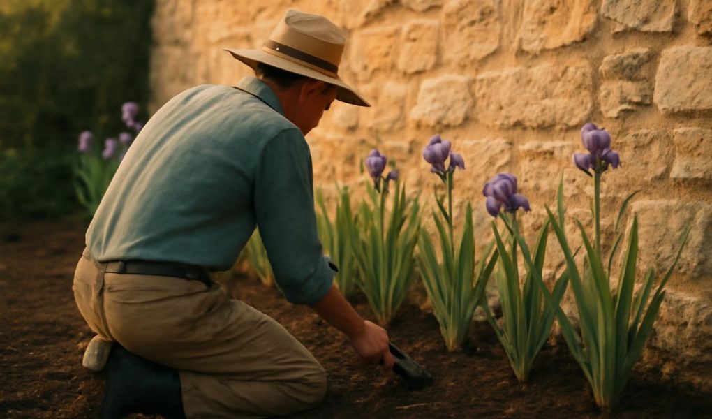 jardinier-iris-mur-pierre