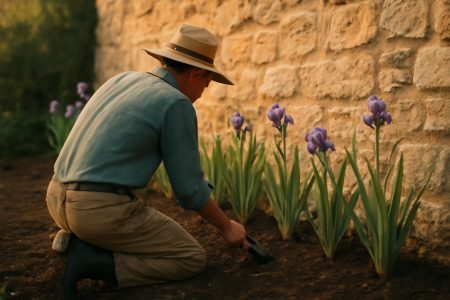 jardinier-iris-mur-pierre